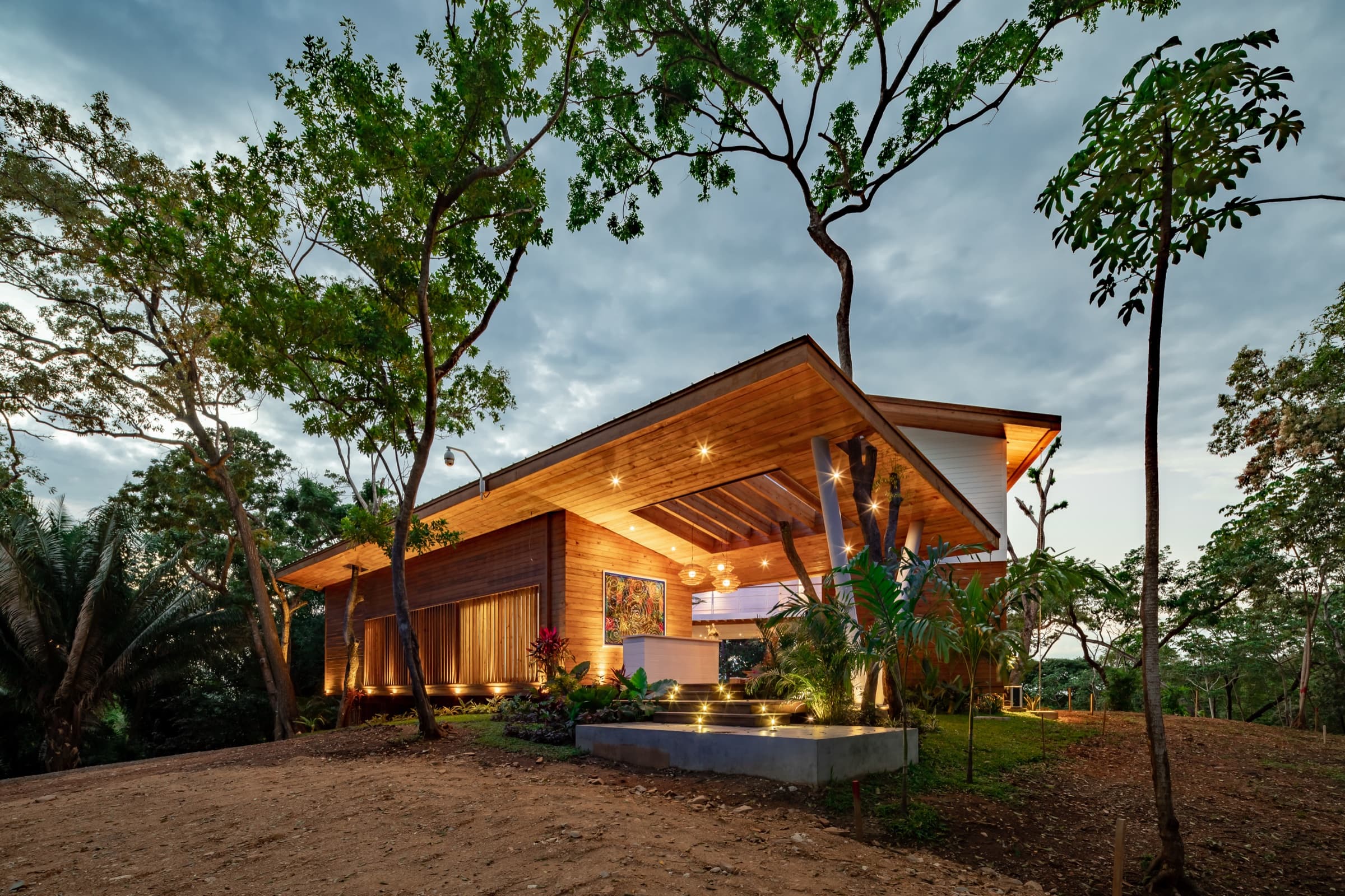 Beta Building exterior at dusk in Próspera, Roatán